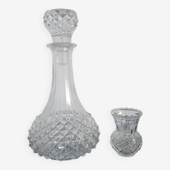 Diamond cut carafe and small vase