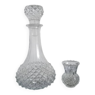 Diamond cut carafe and small vase