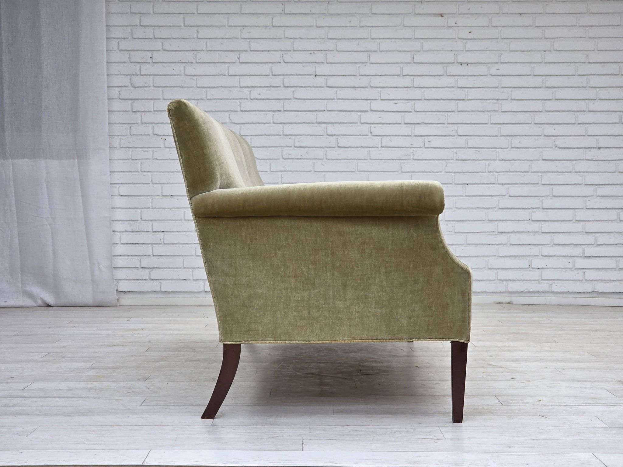 1960s, Danish 3-seater sofa, light green furniture velour.
