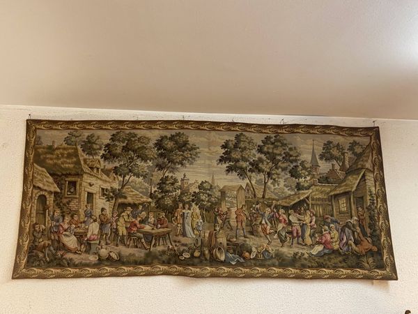 Tapisserie des Gobelins, scène de fête villageoise, parfait état.