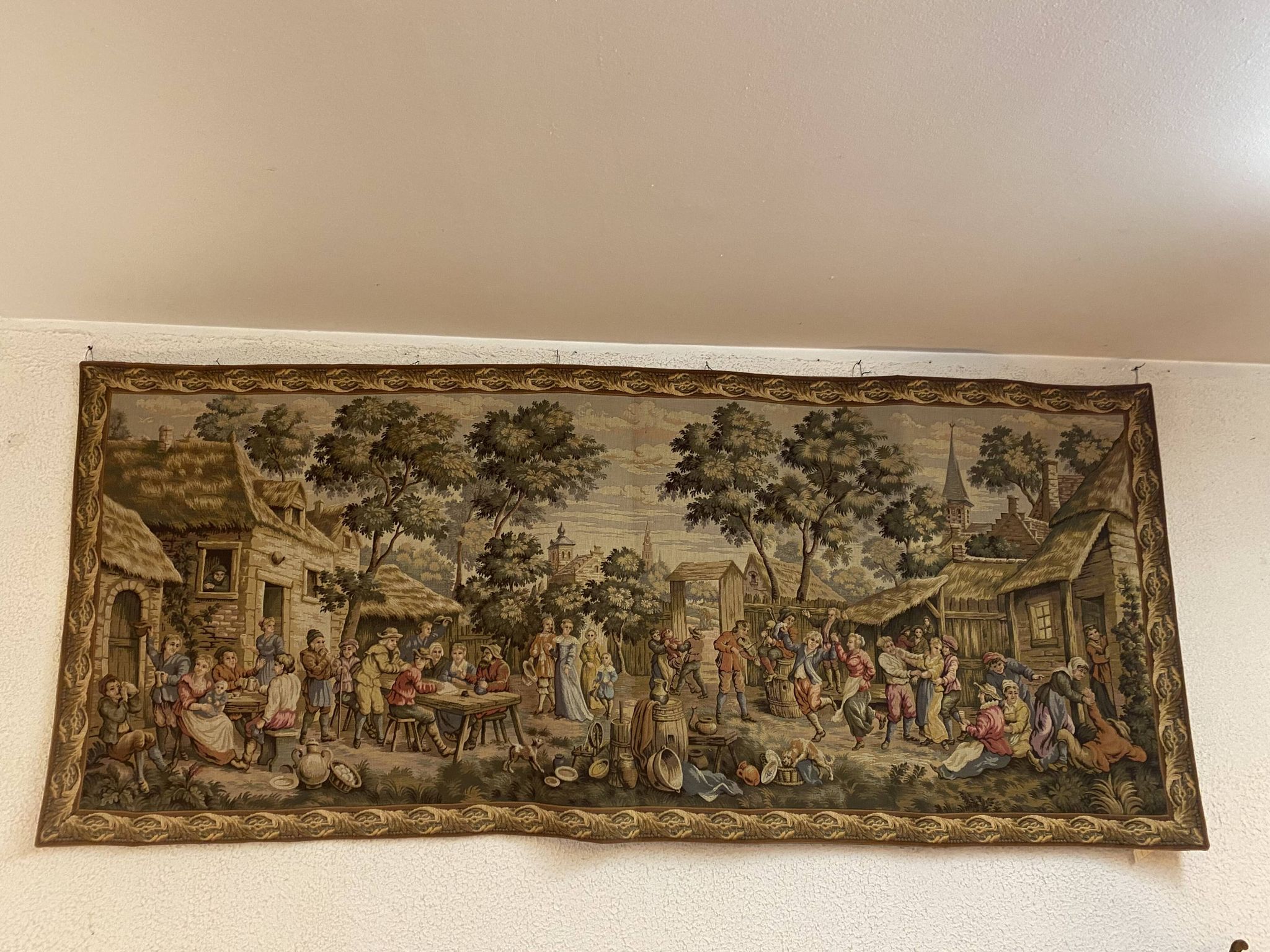 Tapestry of the Gobelins, village festival scene, perfect condition.