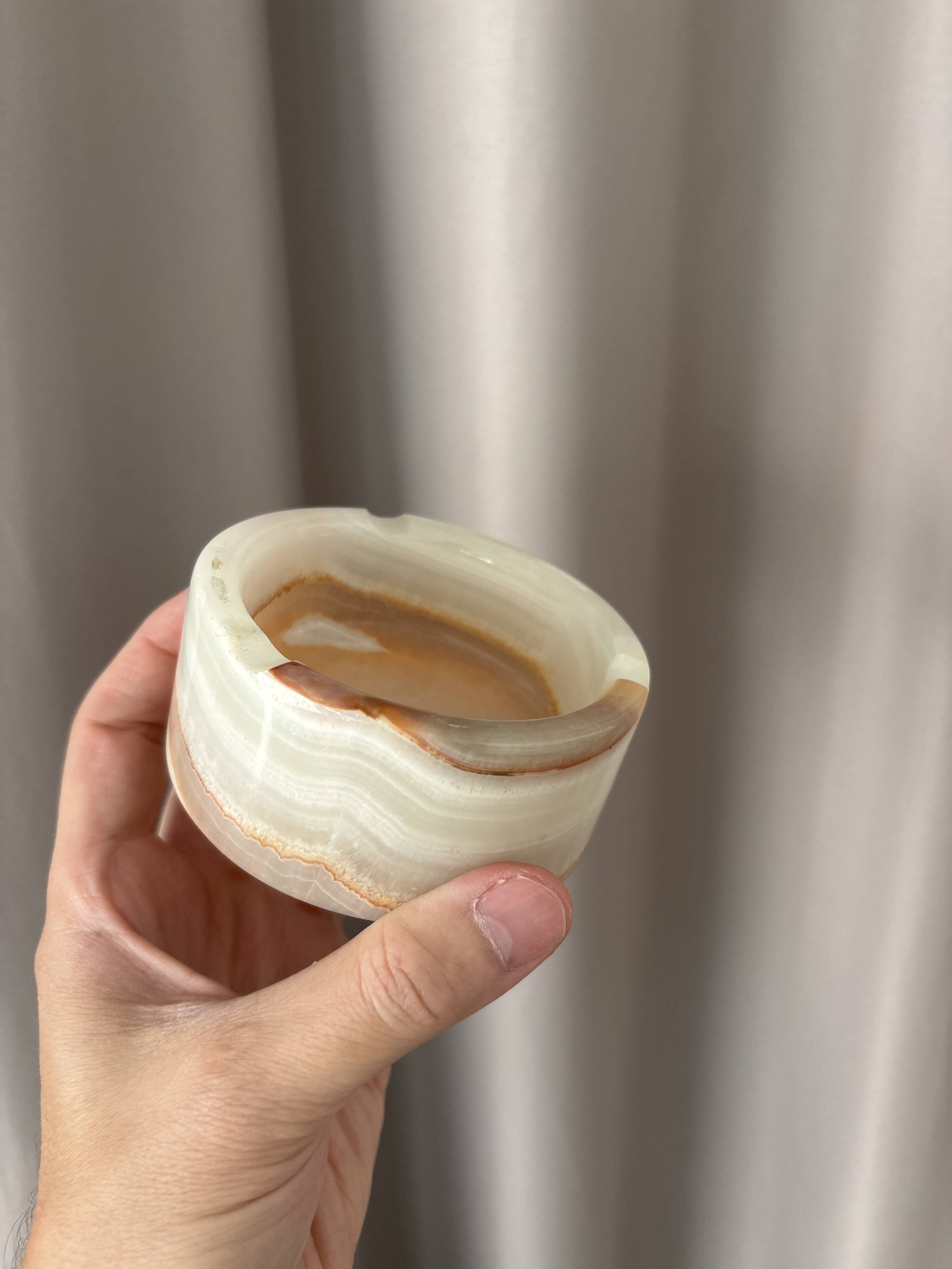 Vintage Banded Onyx Ashtray – Italy, 1960s–1970s