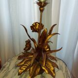 Large lamp, bouquet of vintage anemone flowers, gold metal, Hans Kogl
