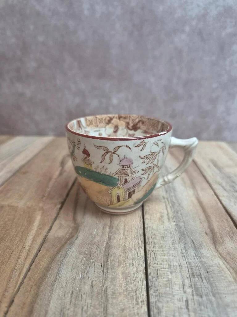 Antique ironstone cup from Sarreguemines, Kyoto polychrome model.