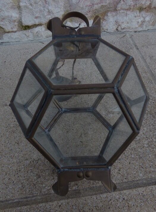 Old lantern in brass and glass with 8 facets or 24 stained glass windows