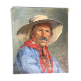 Oil on canvas "Man with red scarf" 1942 by AVRIL