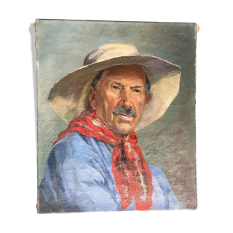 Huile sur toile "Homme au foulard rouge" 1942 par AVRIL