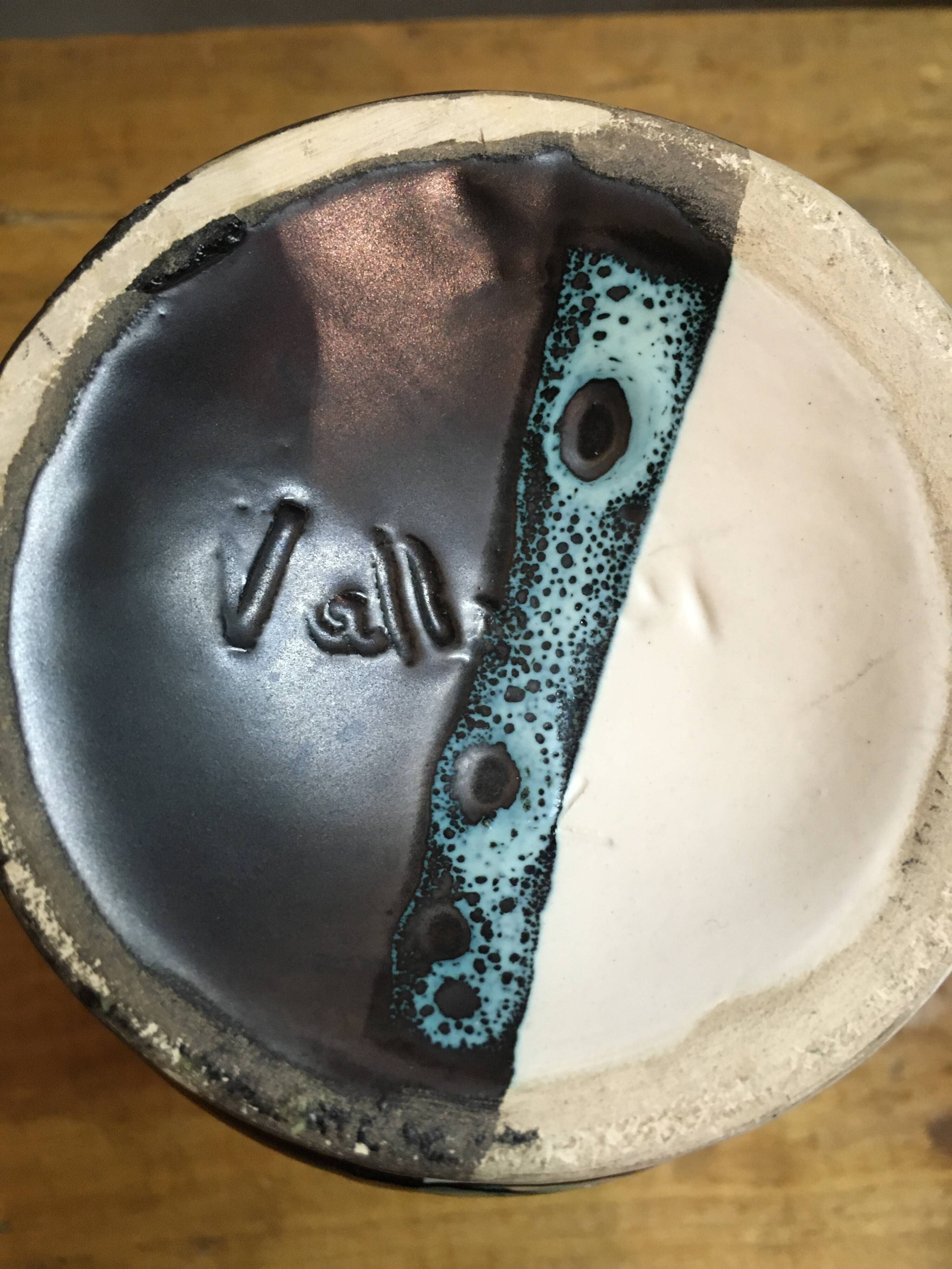 Black and white Vallauris vase, H. Caillet flower, vintage graphic 1960 1970