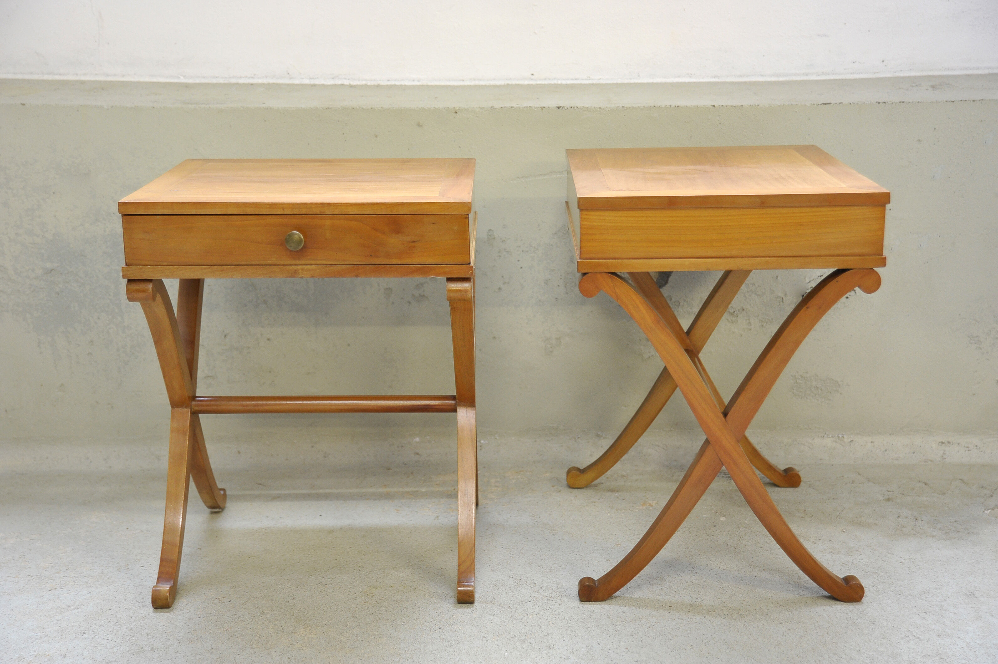 Pair of nightstands neoclassical wooden fruit
