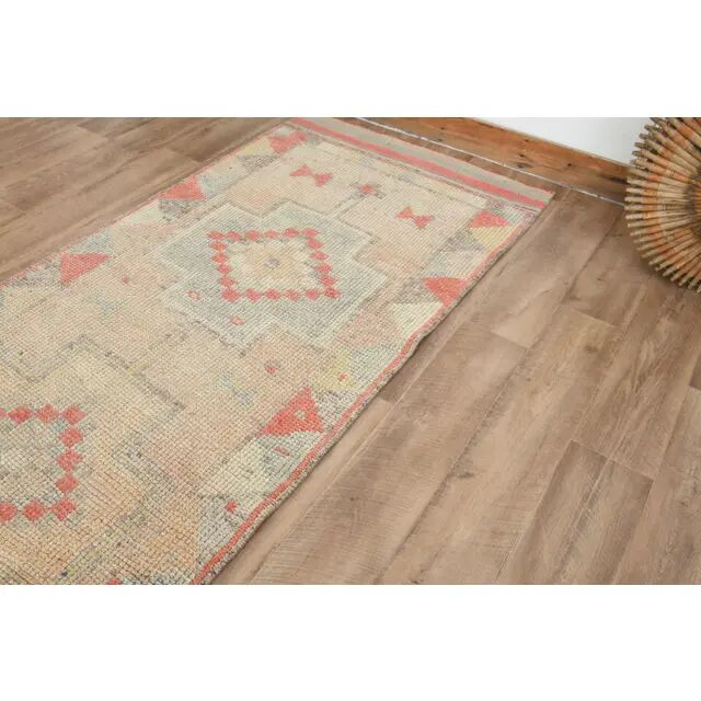 1970s Turkish Oushak Handmade Wool Cotton Orange Runner Rug 92x348