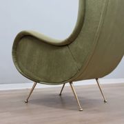 1950s Italian armchair Senior Zanuso style green velvet