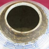 Vintage ceramic vase from China hand painted white blue wooden lid CM2