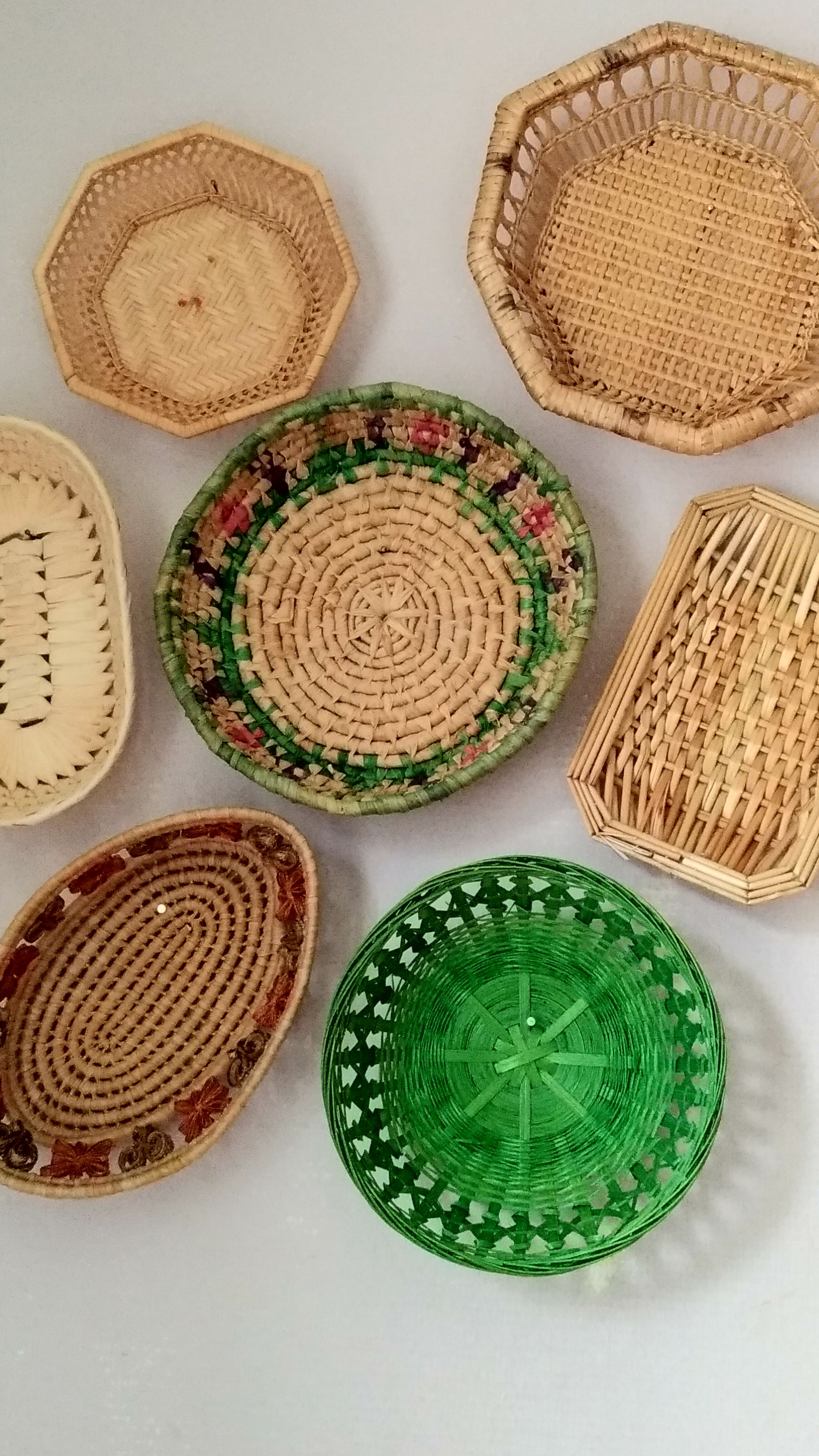 Composition of vintage colorful baskets