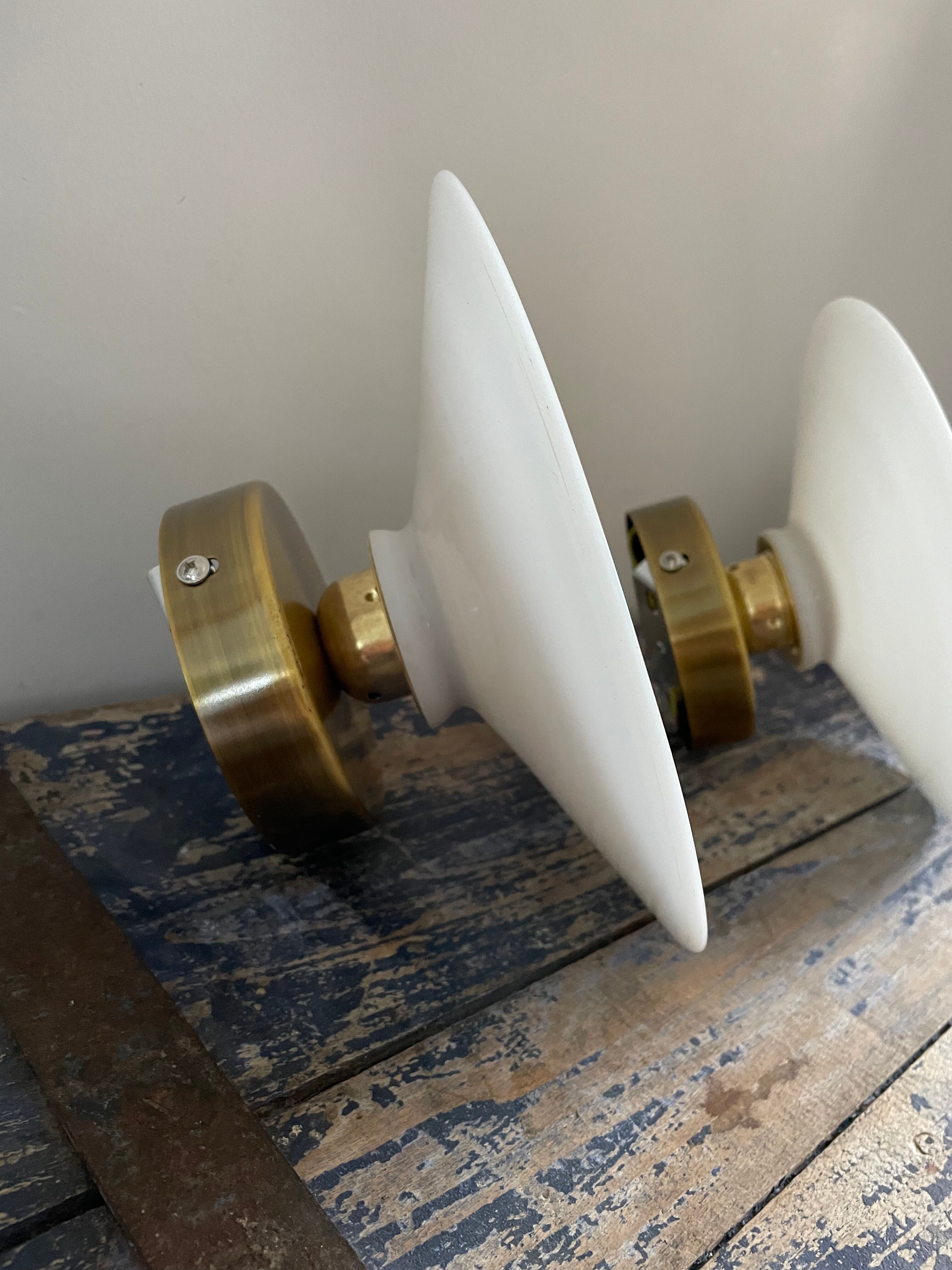 Pair of vintage white opaline wall lamps electrified to nine