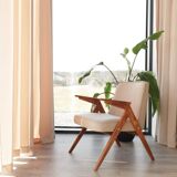 Vintage Lounge Chair Beige Wool Upholstery