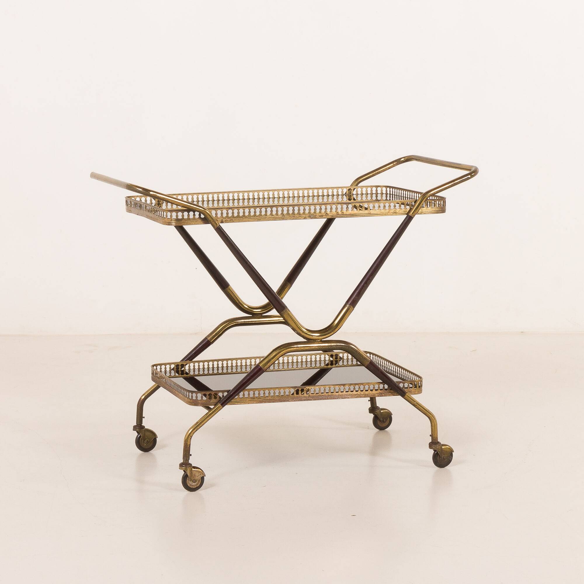 Italian mid century brass bar cart, serving trolley, 1960s