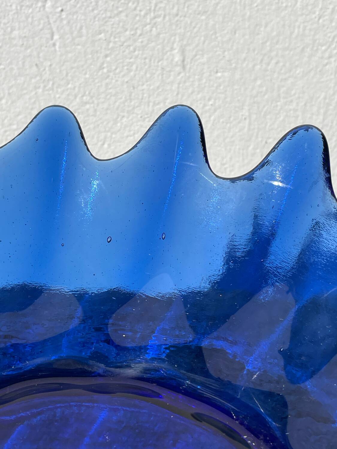 Blue glass shell salad bowl