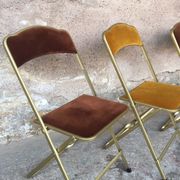 4 folding chairs in Velvet, cinema, gold metal, made in Belgium