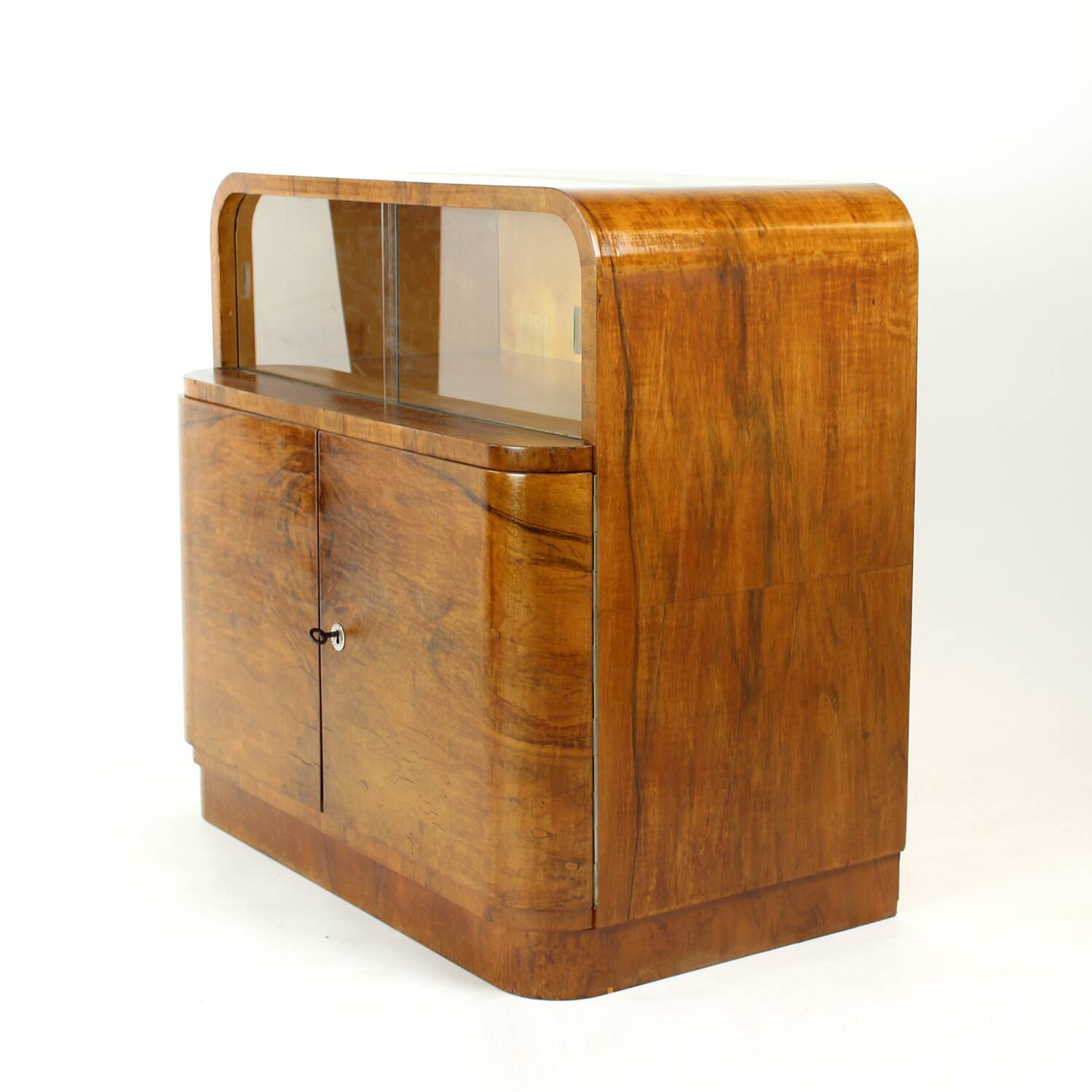 Art Deco Sideboard / Dry Bar In Walnut, Czechoslovakia 1930s