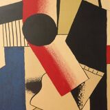Fernand leger: cubist composition on guitar, signed lithograph - 1979