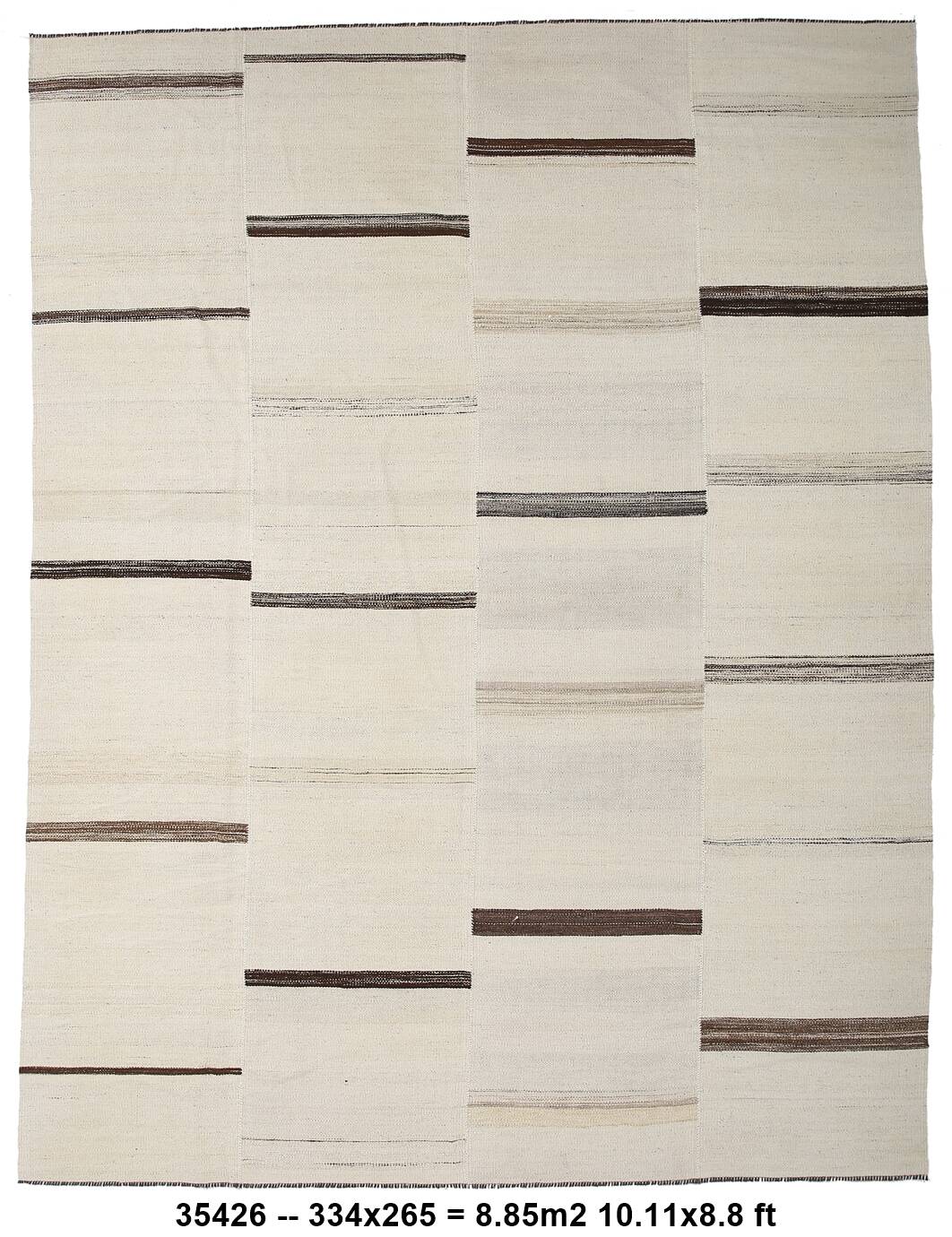 9x11 Cream & Brown Striped Large Kilim Rug, 265x334Cm