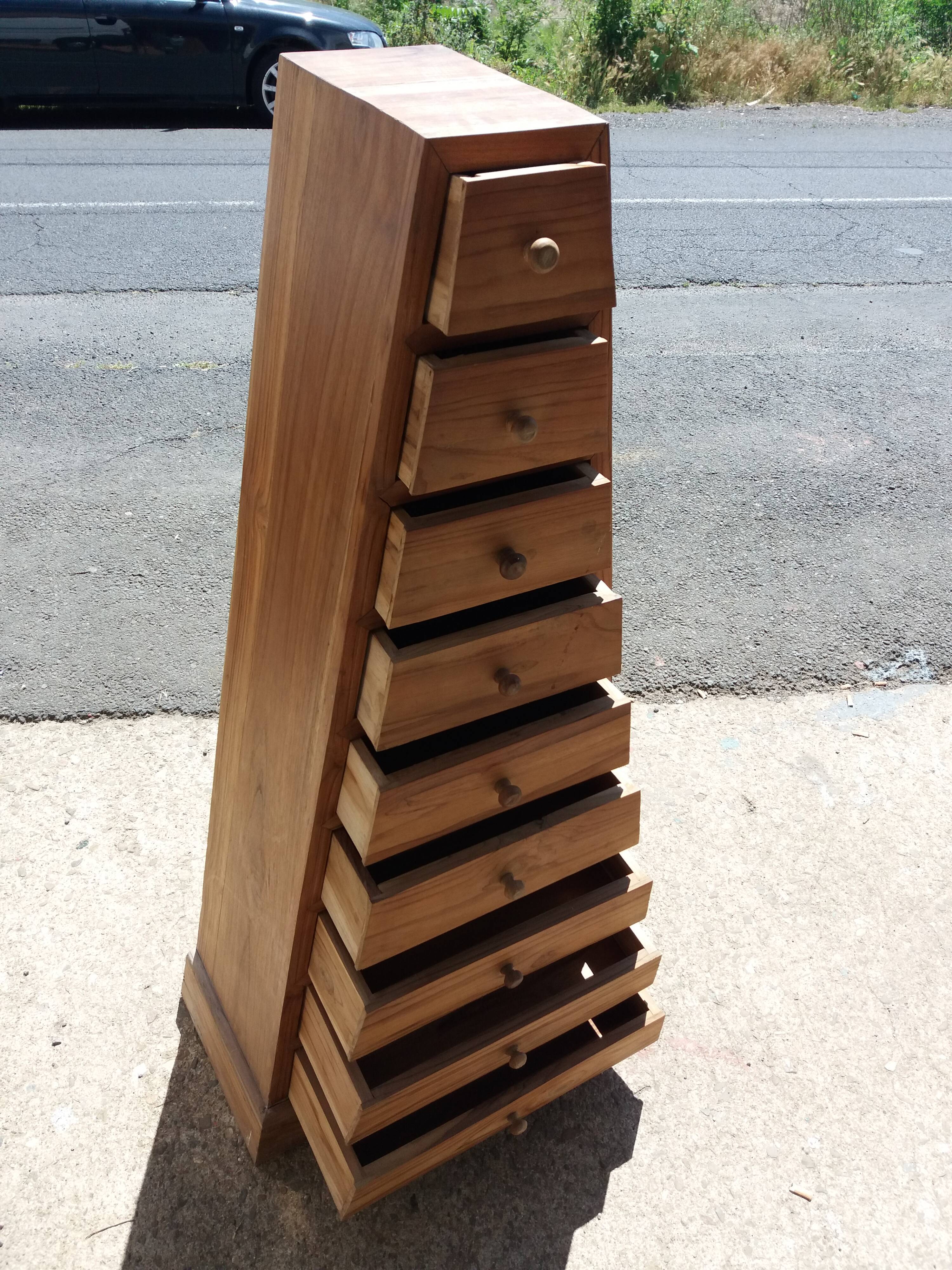 Column 9 drawers pyramid shape solid teak