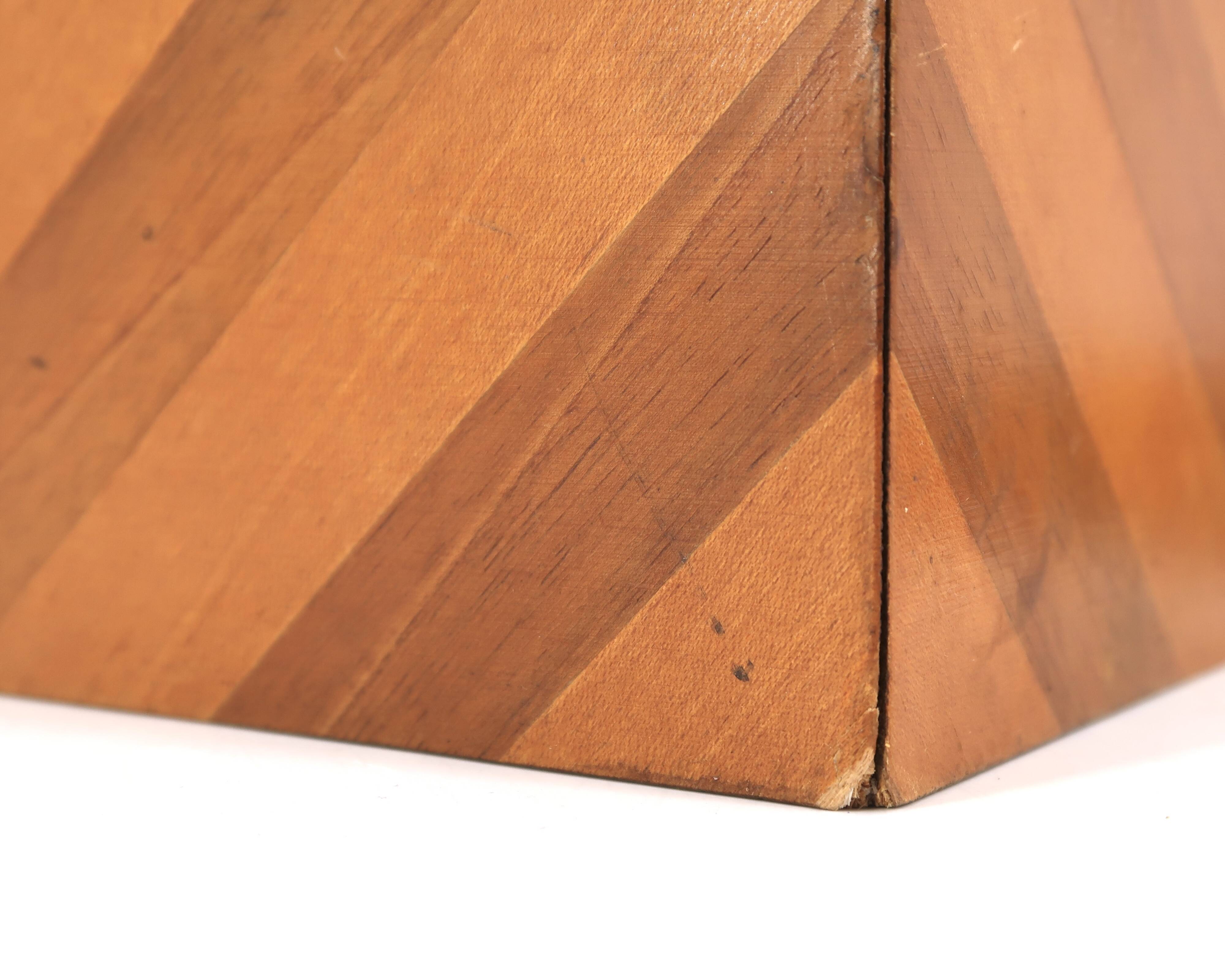 Imposant pied de lampe en marqueterie de bois, années 70