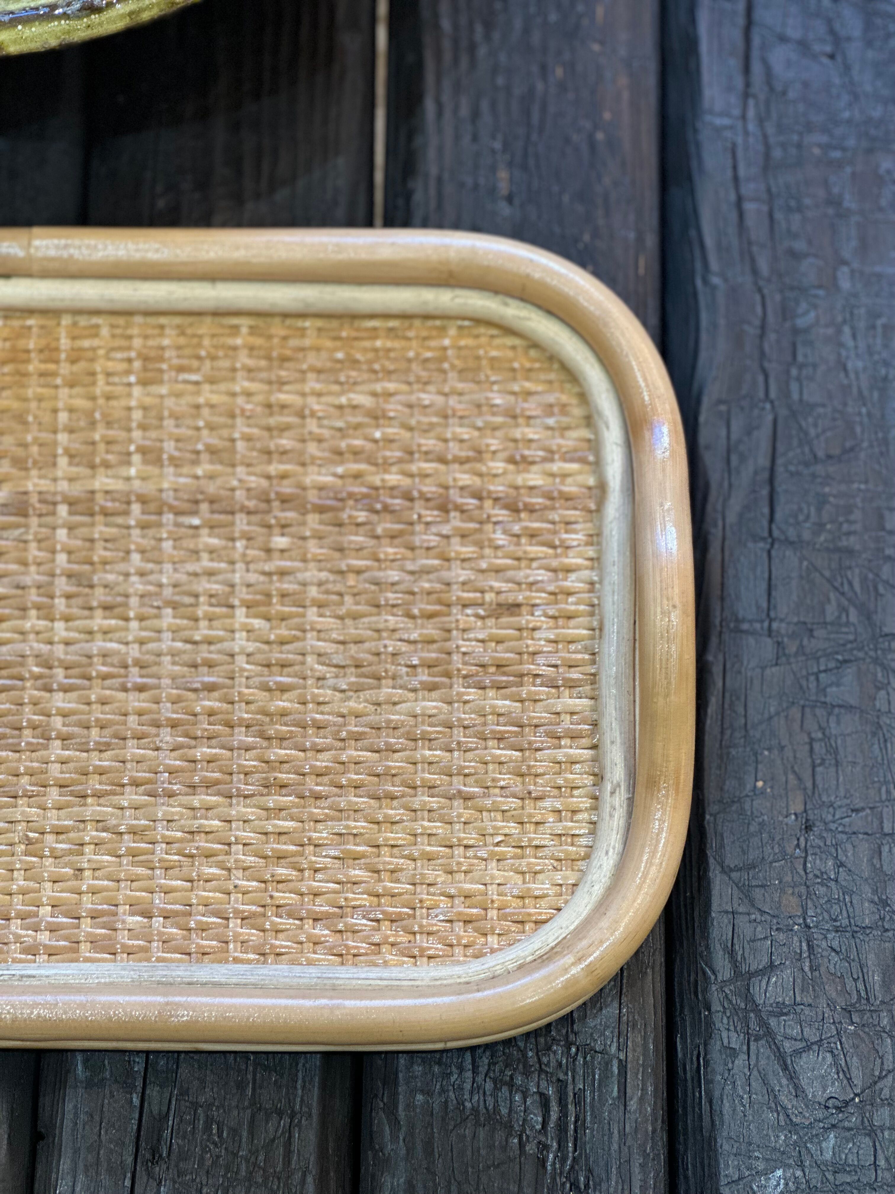 Large rattan and cane tray