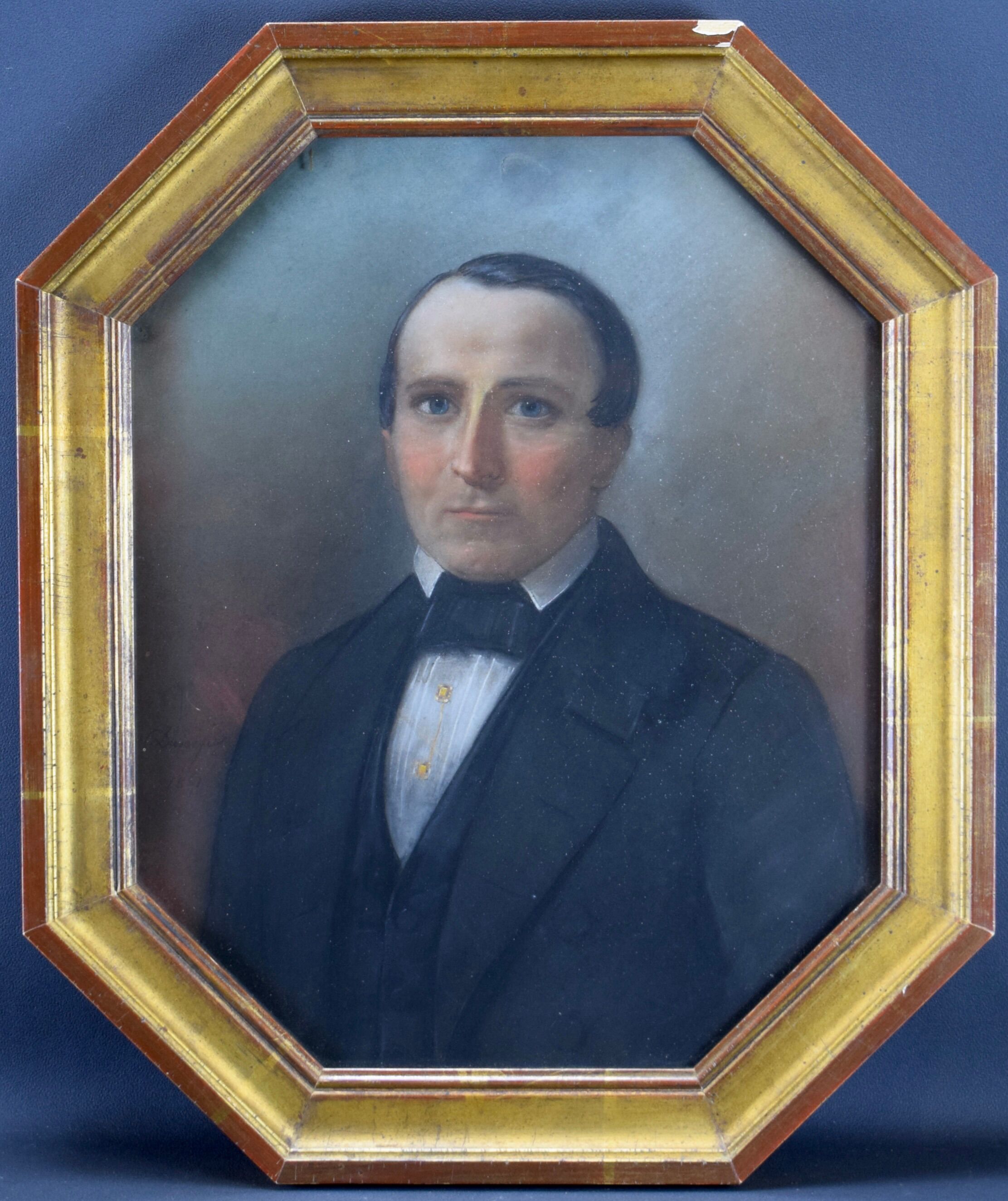 Pastel portrait of man signed Theophile Emmanuel Duverger 1861