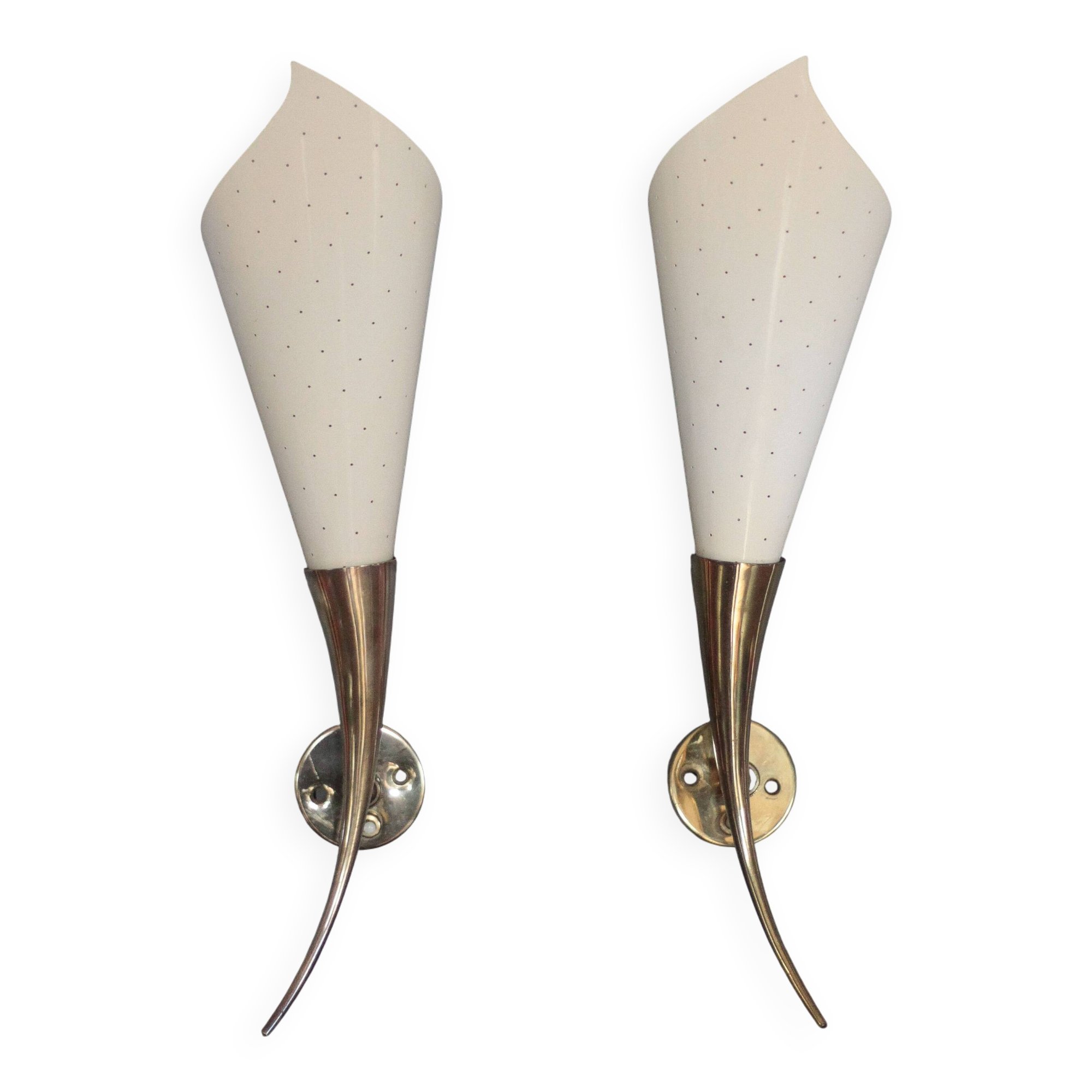 Pair of brass and perforated metal wall lights, wall sconce, decorative