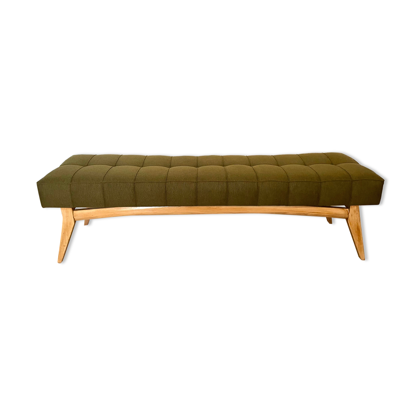 Wooden bench and green fabric