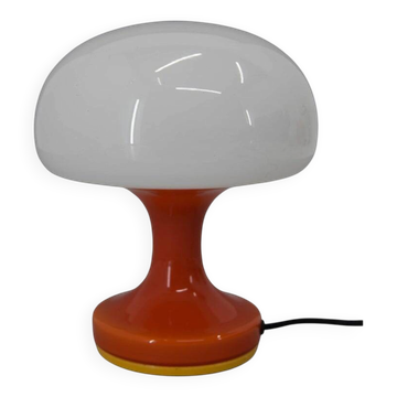 Space Age Orange and White Glass Mushroom Table Lamp by Valašské Meziříčí,