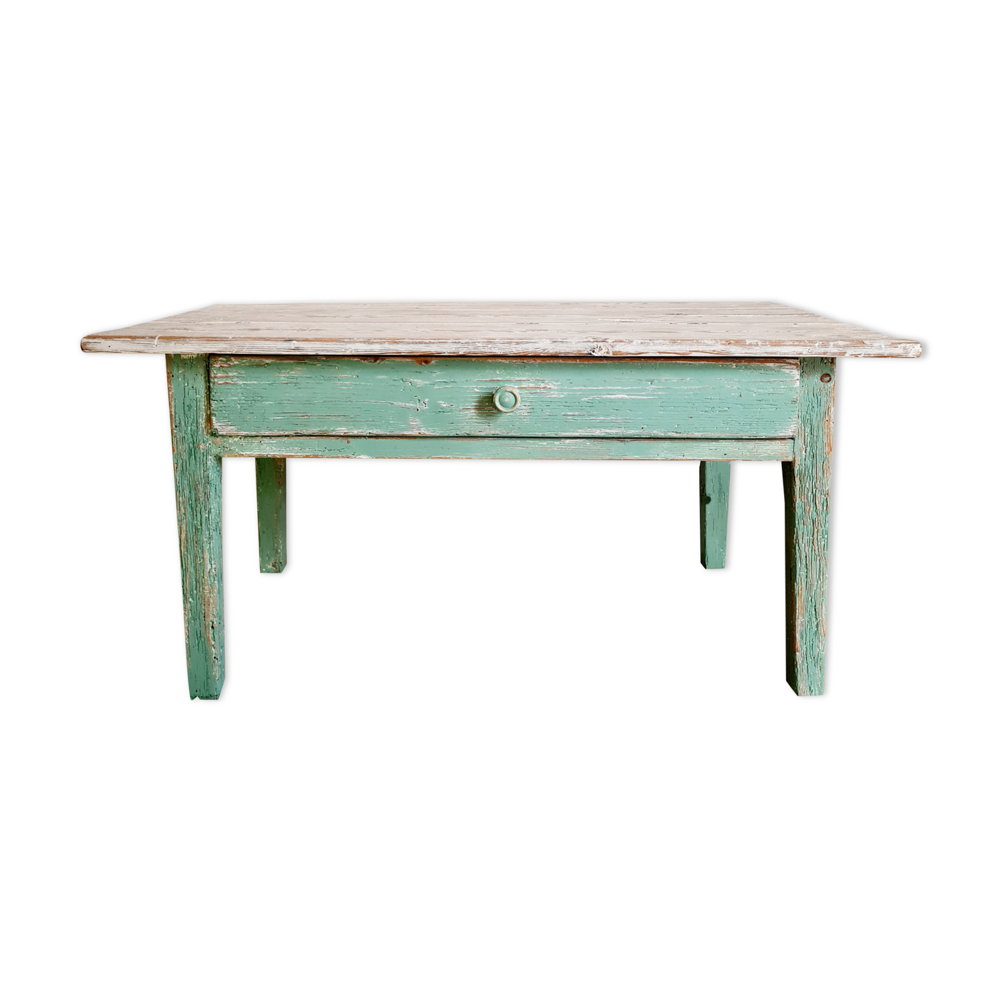 Table basse de ferme en bois piétement vert