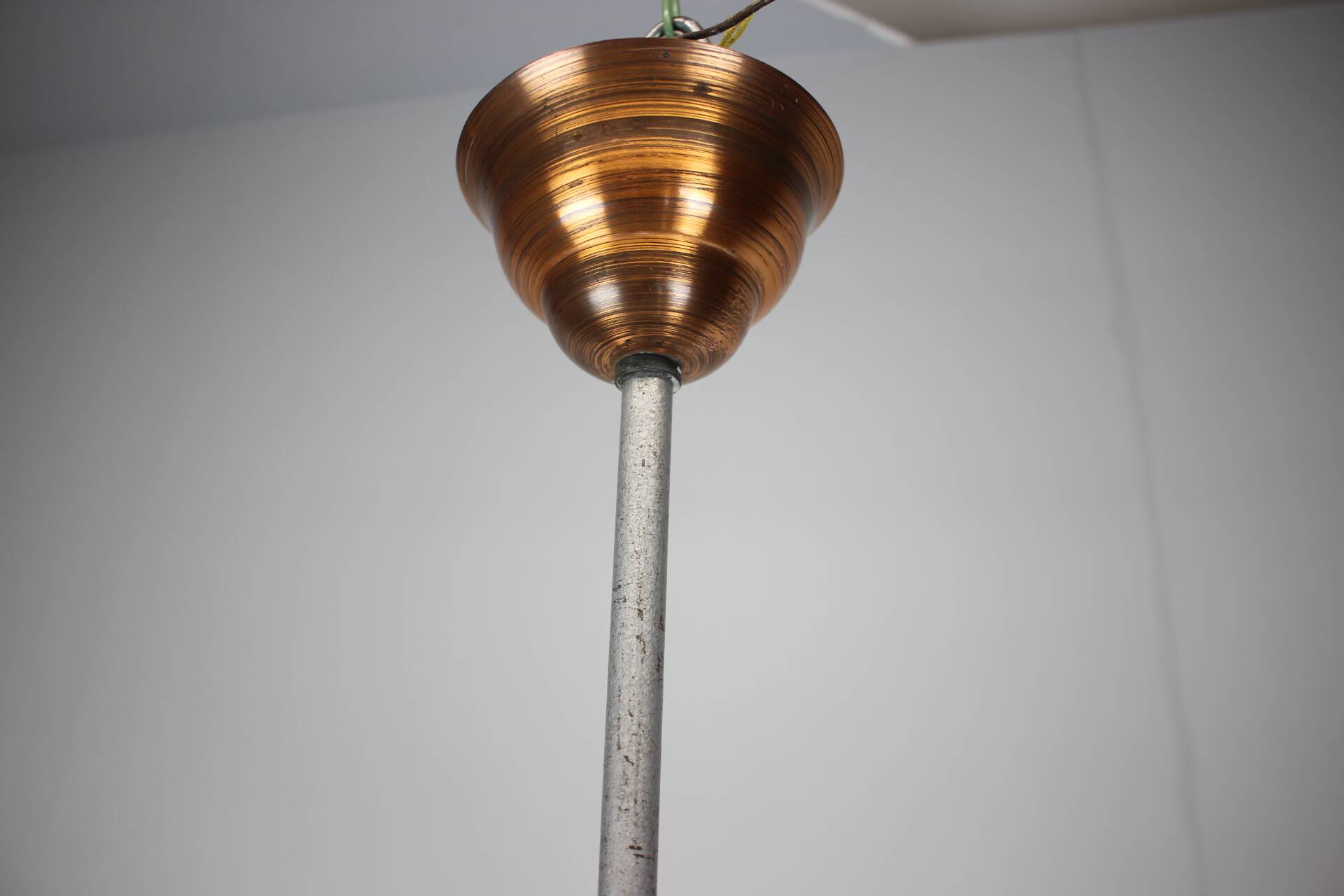Large Art Deco Copper UFO Hanging Lamp, Czechoslovakia, 1930s