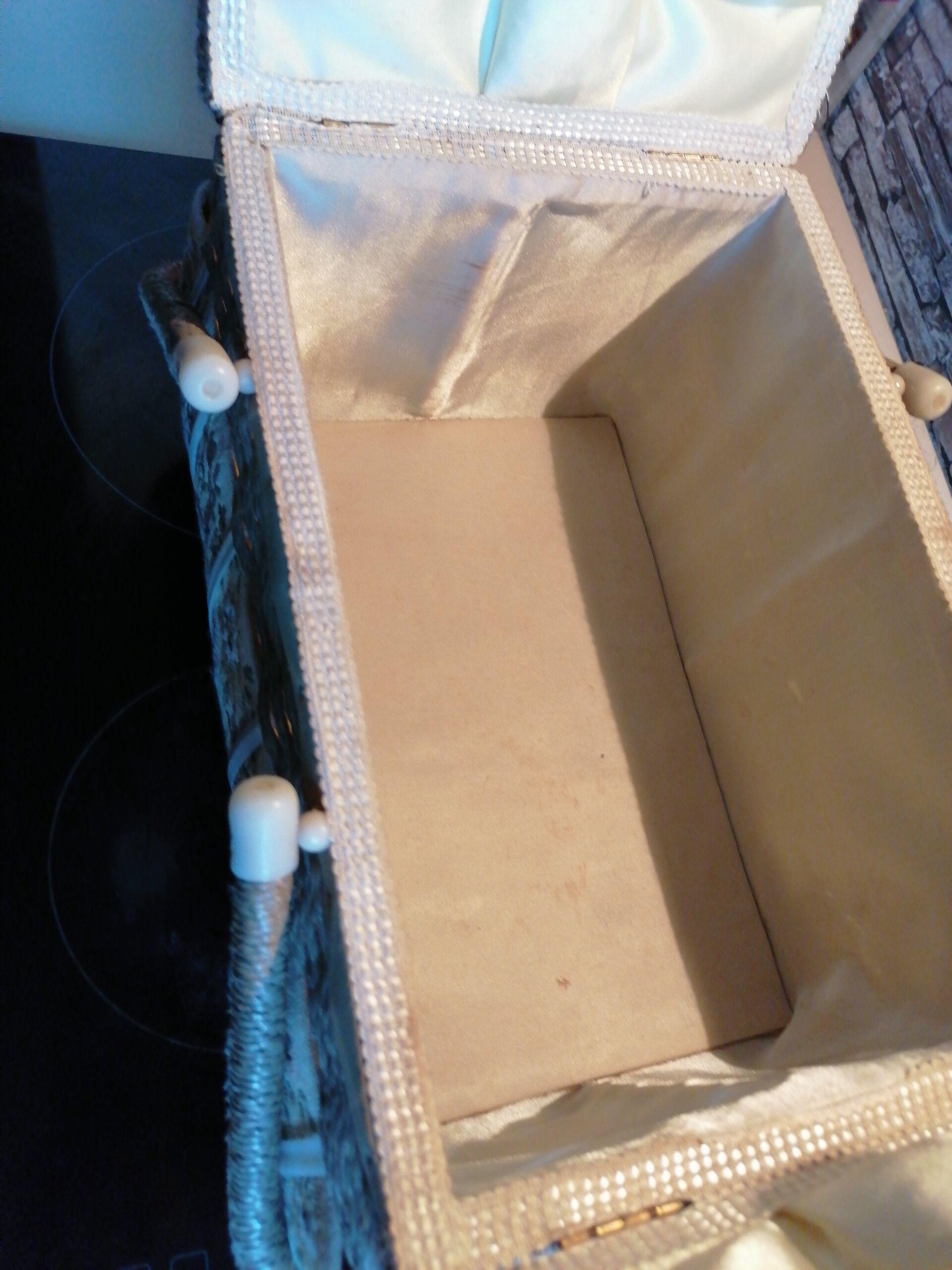 Box basket sewing 2 handles fabric 1960 1970