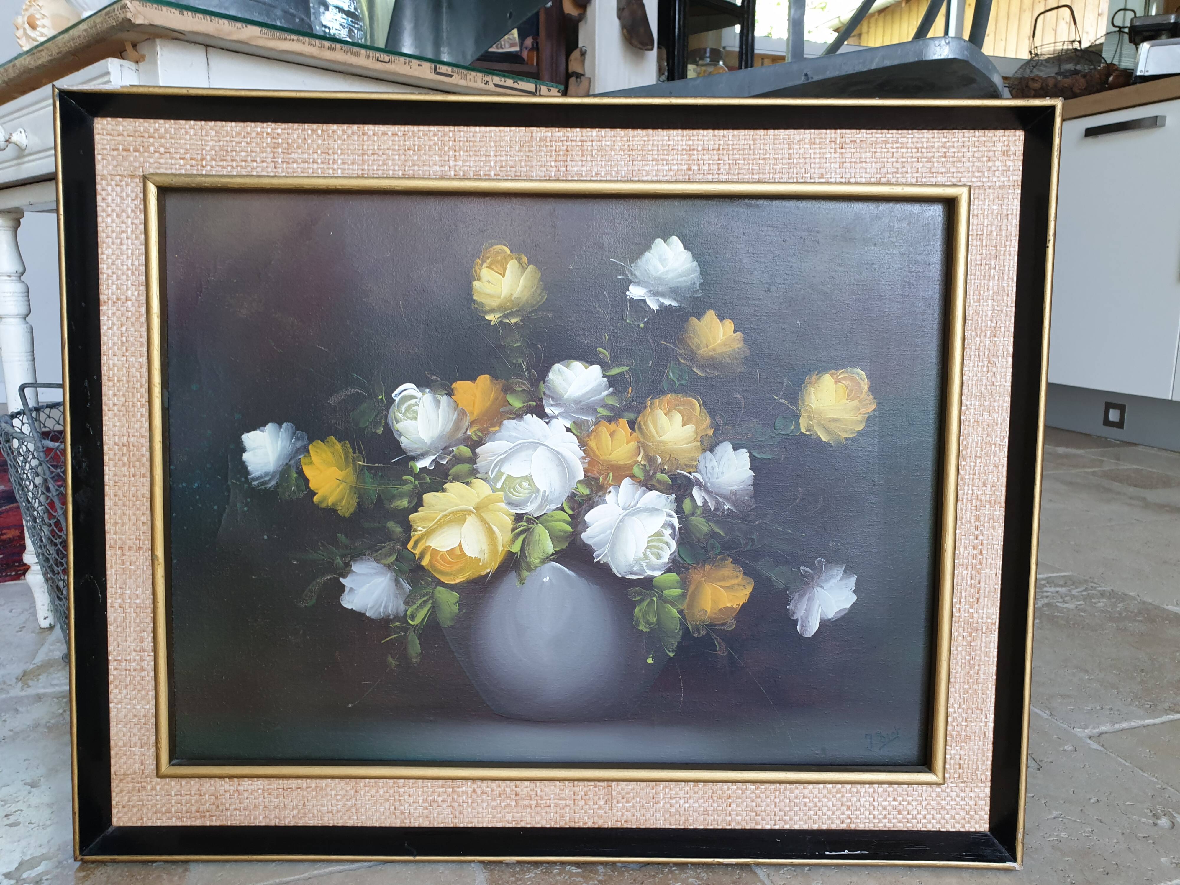 Oil on canvas with bouquet