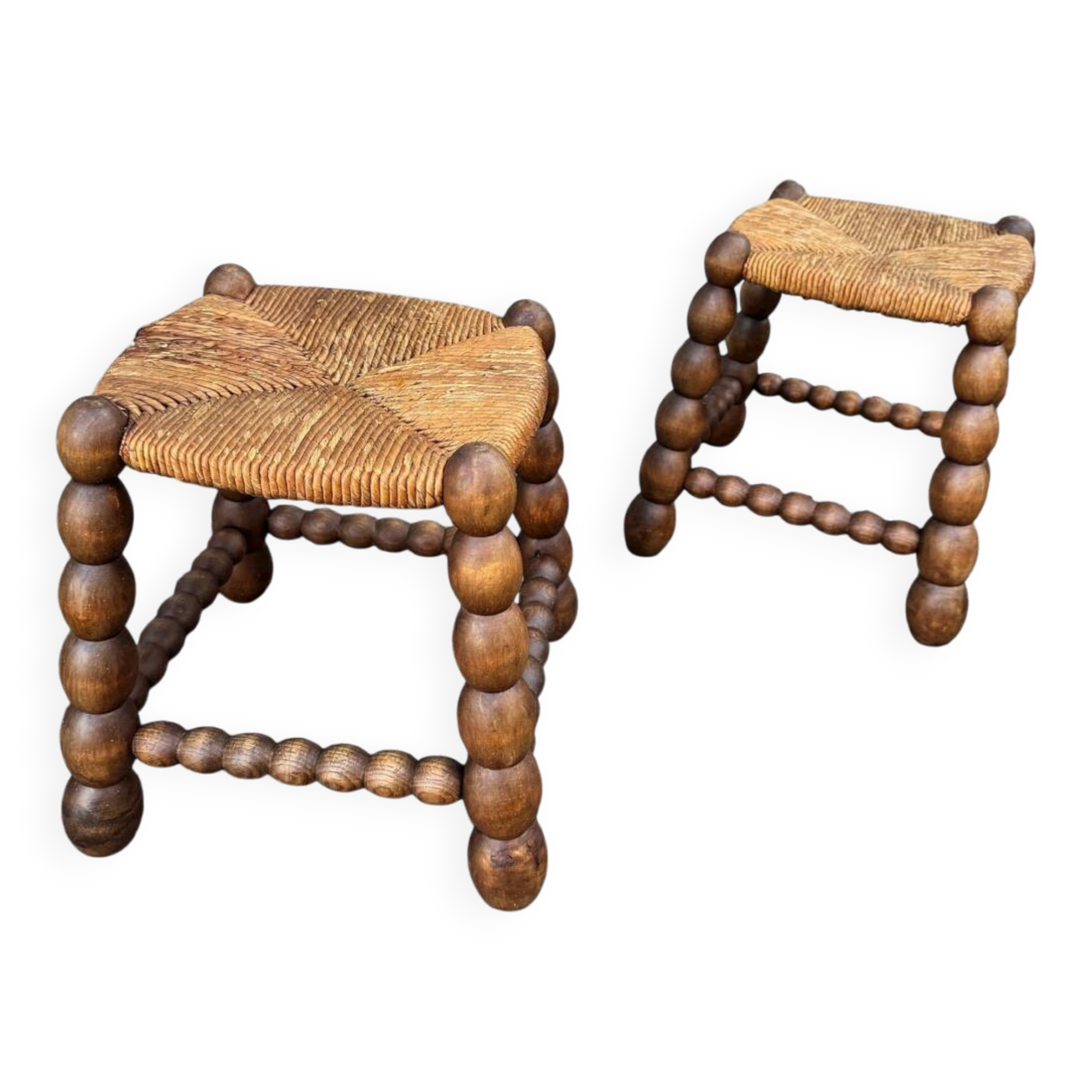 Pair of French rustic low stools, 1960s