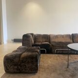 Modular corner sofa in brown fabric and metal