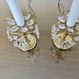 Paire de lampes fleurs , Hollywood Regency, cristal et laiton doré, 1970