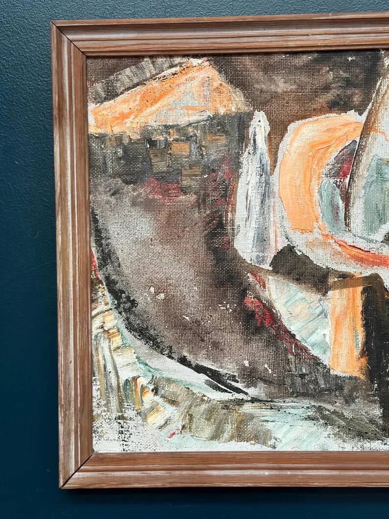 Swedish Original Oil on Canvas – "Abstract Composition" by Eivor Lindberg – 1967 – Signed – Vintage and Framed – 68 × 52 cm (26.8 in × 20.5 in)