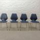 Set of Four Vintage Kitchen Chairs, Night Blue Leatherette with Chrome. 60s