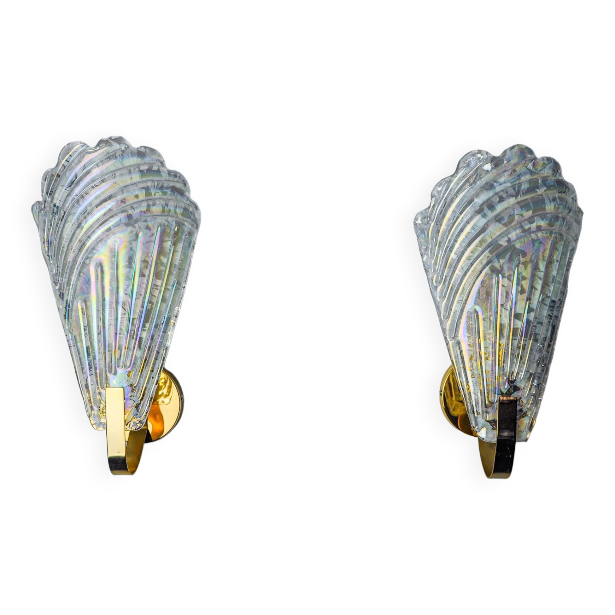 Pair of frosted leaf wall lights, Murano glass, Italy, 1970