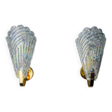 Pair of frosted leaf wall lights, Murano glass, Italy, 1970