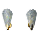 Pair of frosted leaf wall lights, Murano glass, Italy, 1970