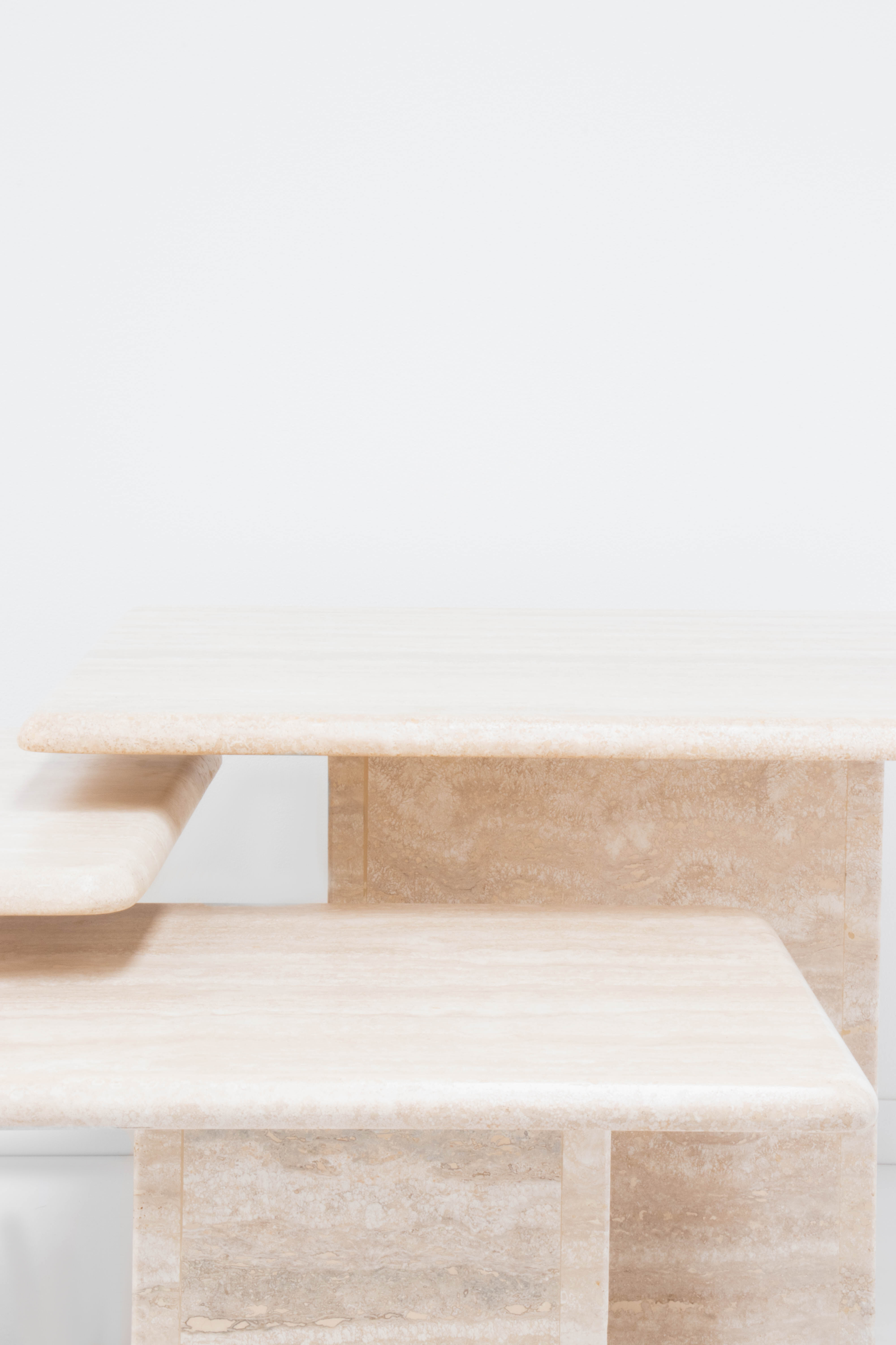 Set of 3 vintage travertine pull out tables