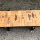 Vintage ceramic coffee table decorated with herbarium decoration Roger Capron