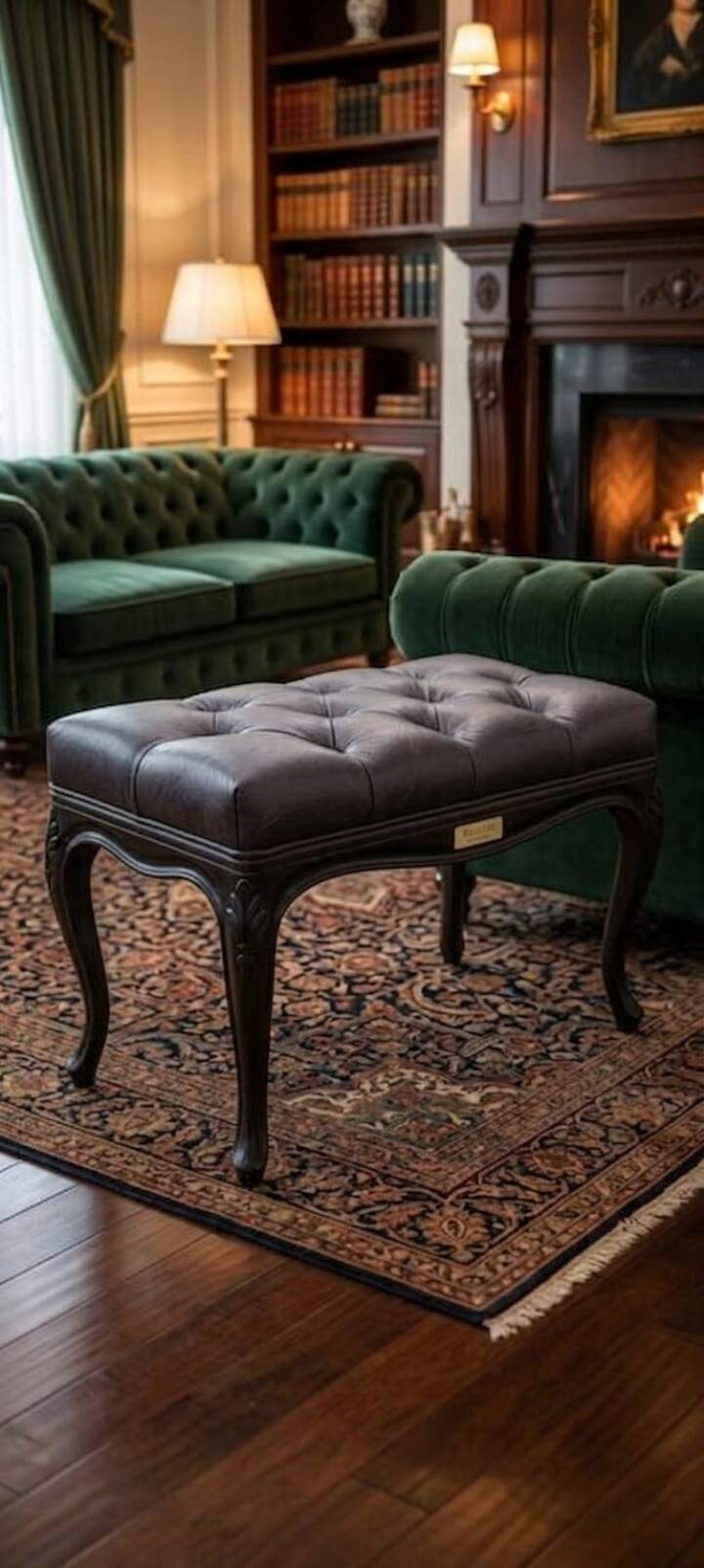 Neoclassical design stool Sibelius - Wenge and beech capitonné