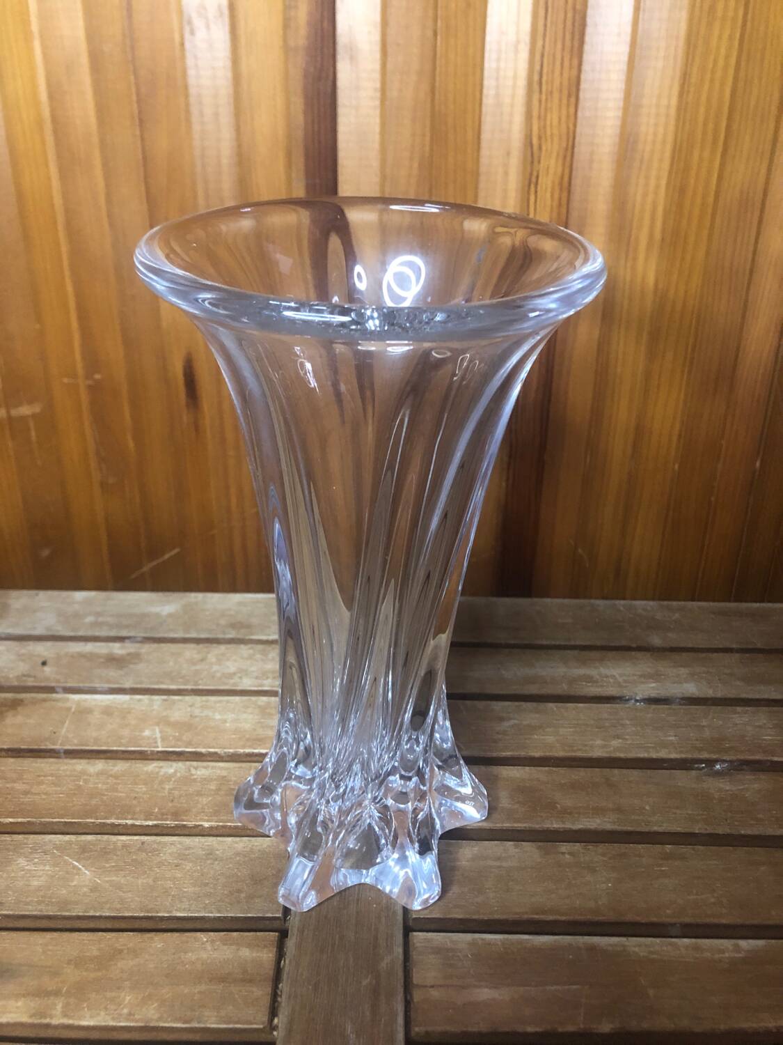 Old VANNES Crystal Vase Vintage Molded Glass #A410