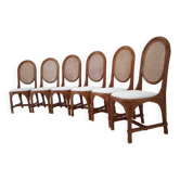 Ensemble de 6 chaises de salle à manger en rotin antique avec dossier de canne