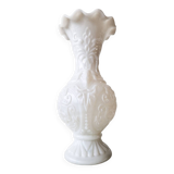 White opaline vase decorated with arabesques and ram's heads